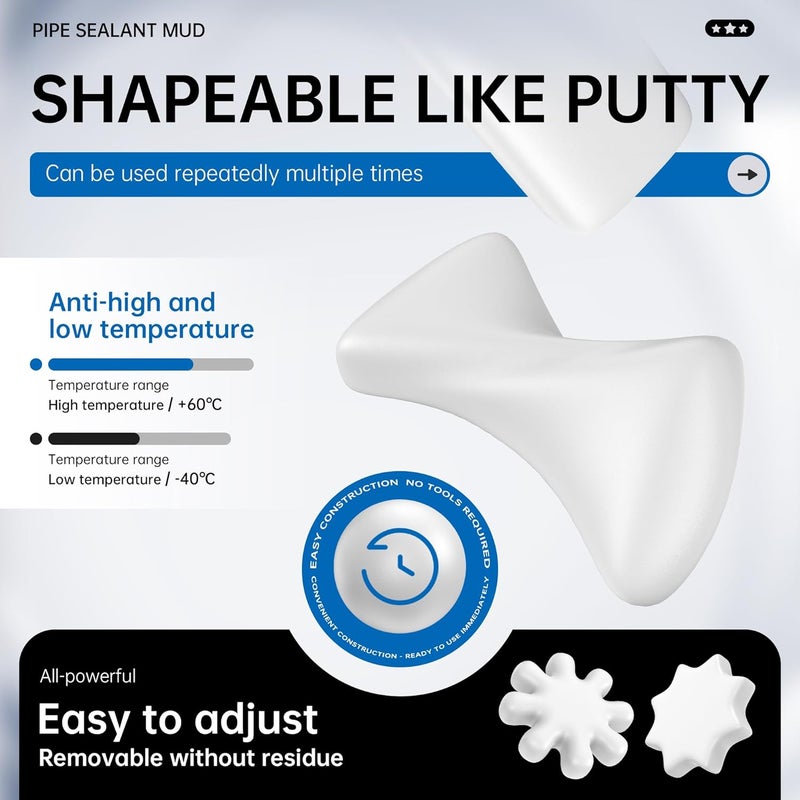 FYOUNG 6 Pcs White Seal Putty,Waterproof Duct Seal Repair Sealing Clay & Moldable Silicone Putty,Ideal for Sealing Drain Connections, Wall Holes, and Air Conditioning Openings, Reliable and Efficient. - Image 4